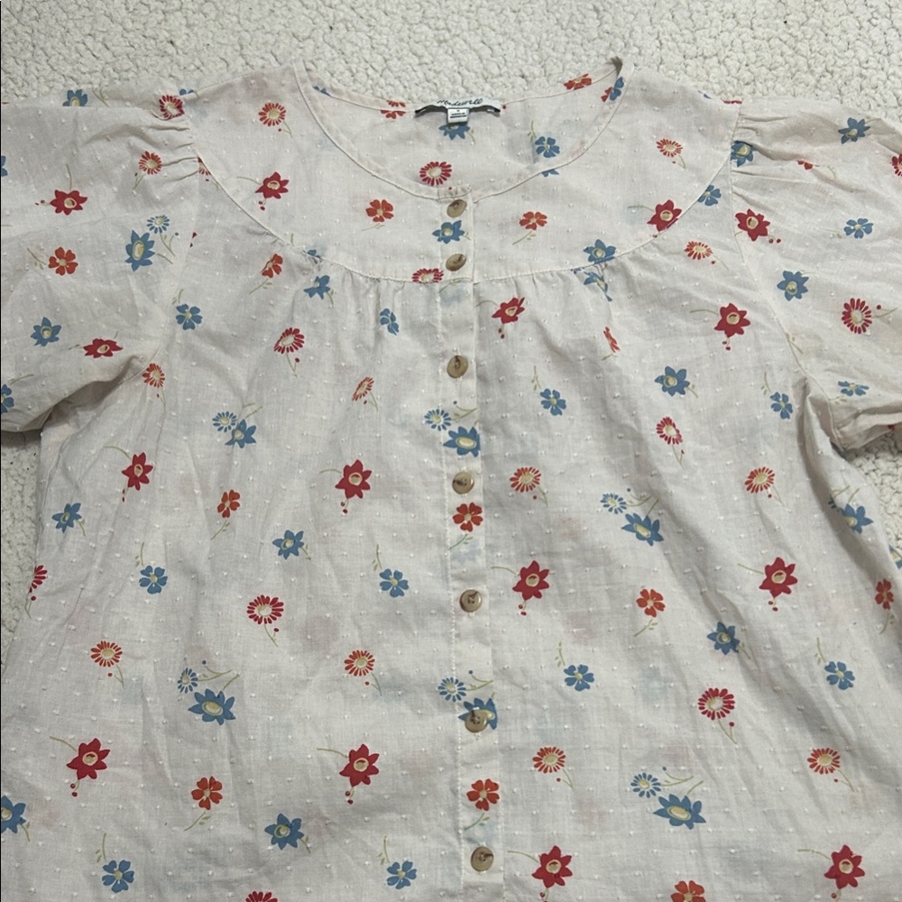 Madewell Floral Button-Down Shirt in Red and Blue